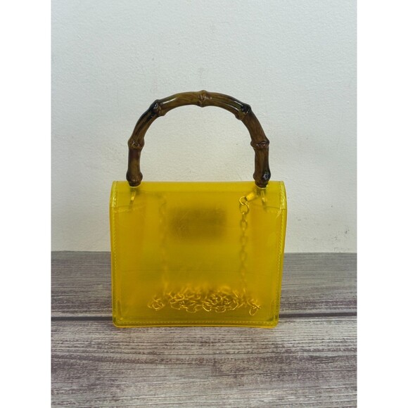 Mini Bamboo Handle Handbag In Clear High Quality PVC Crossbody Chain Strap - Picture 6 of 10